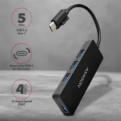 Axagon HUE-G1C 4-portos USB-C hub fekete