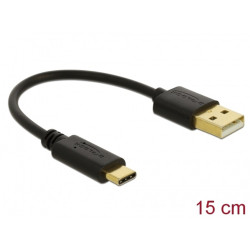 DELOCK USB Type-A / Type-C töltőkábel 15cm fekete