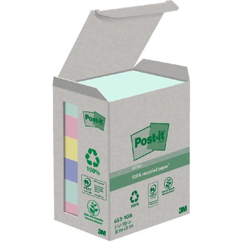 Post-it 38x51mm újrahasznosított 100lapos 6db vegyes jegyzettömb Post-it 38x51mm újrahasznosított 100lapos 6db vegyes jegyzettömb
