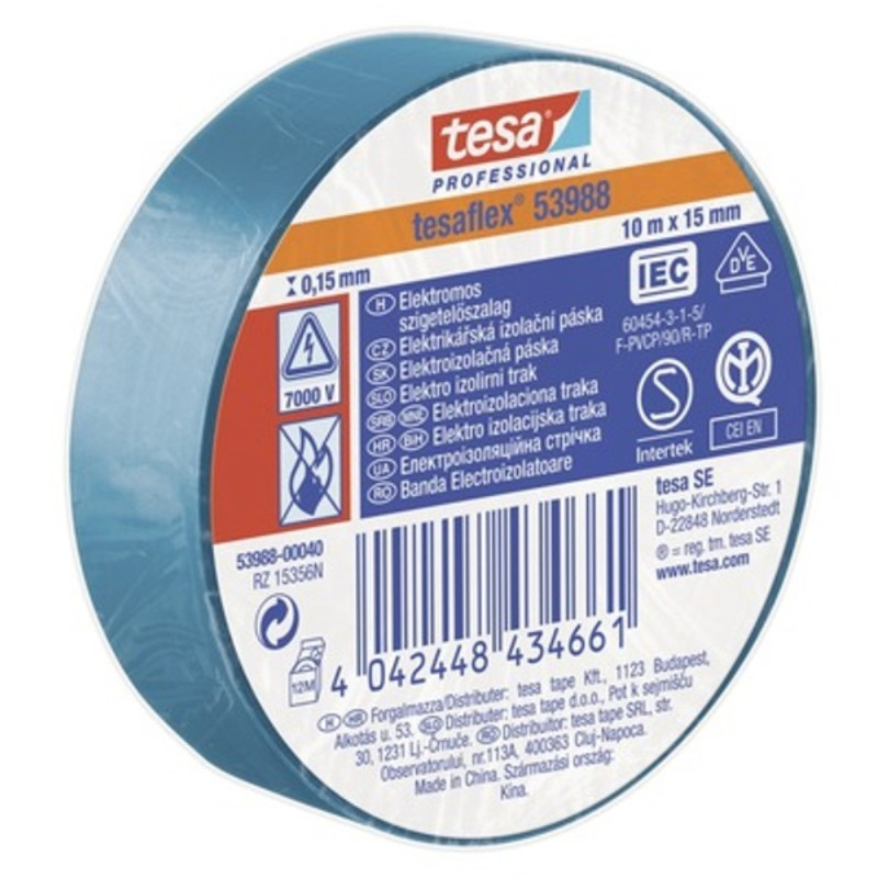 Tesa 53988 10mx15 mm kék szigetelőszalag Tesa 53988 10mx15 mm kék szigetelőszalag