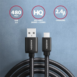 Axagon BUMM-AM10AB MicroUSB - USB-A adat- és töltőkábel 1m fekete