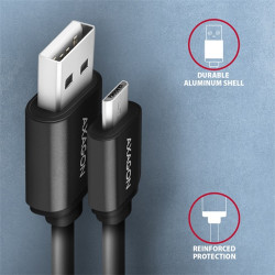 Axagon BUMM-AM10TB Twister Micro USB - USB-A adat- és töltőkábel 0.6m fekete