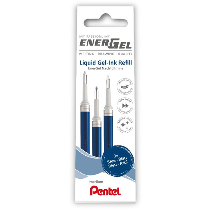 Pentel EnerGel 3 db/csomag 0.35mm zselés kék rollerirón betét Pentel EnerGel 3 db/csomag 0.35mm zselés kék rollerirón betét