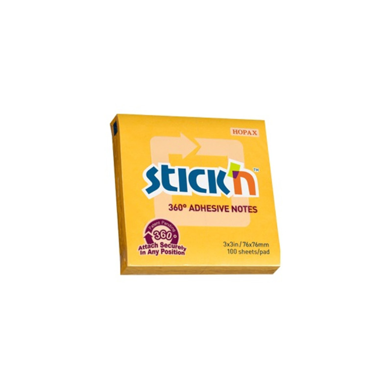 Stick`N 360° 76x76 mm 100 lap narancssárga öntapadó jegyzettömb Stick`N 360° 76x76 mm 100 lap narancssárga öntapadó jegyzettömb