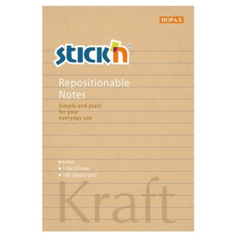 Stick`N KraftNotes 150x101 mm 100 lap vonalas öntapadó natúr újrahasznosított jegyzettömb Stick`N KraftNotes 150x101 mm 100 lap vonalas öntapadó natúr újrahasznosított jegyzettömb