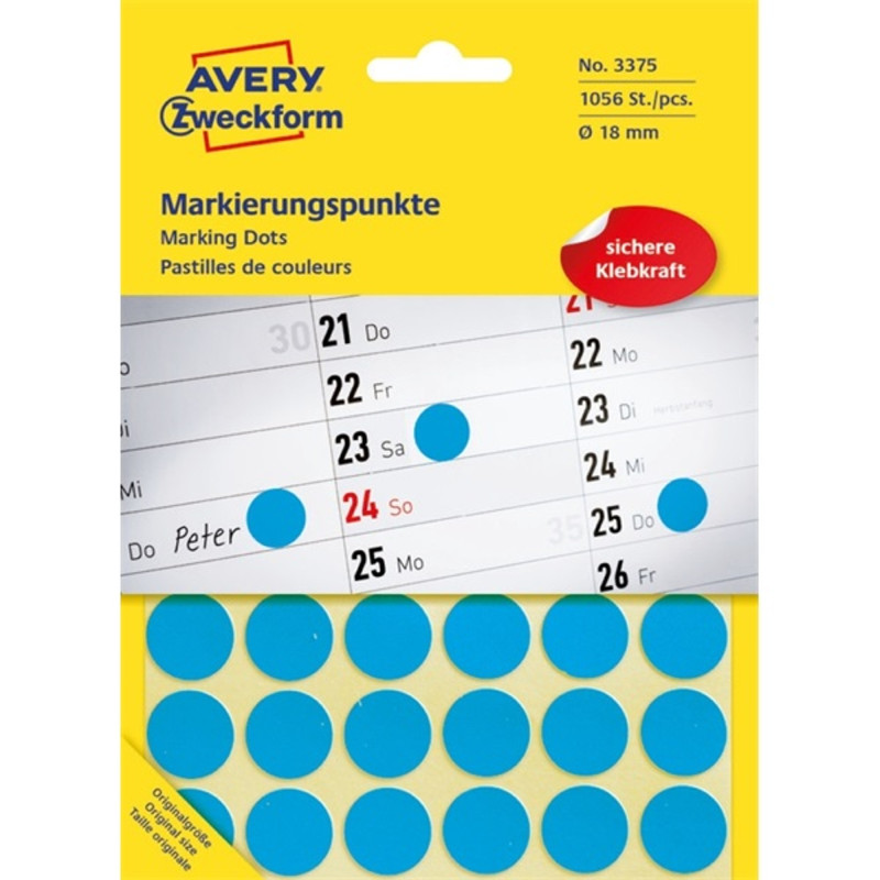 Avery 3375 18mm 1056db-os kék jelölőpont Avery 3375 18mm 1056db-os kék jelölőpont