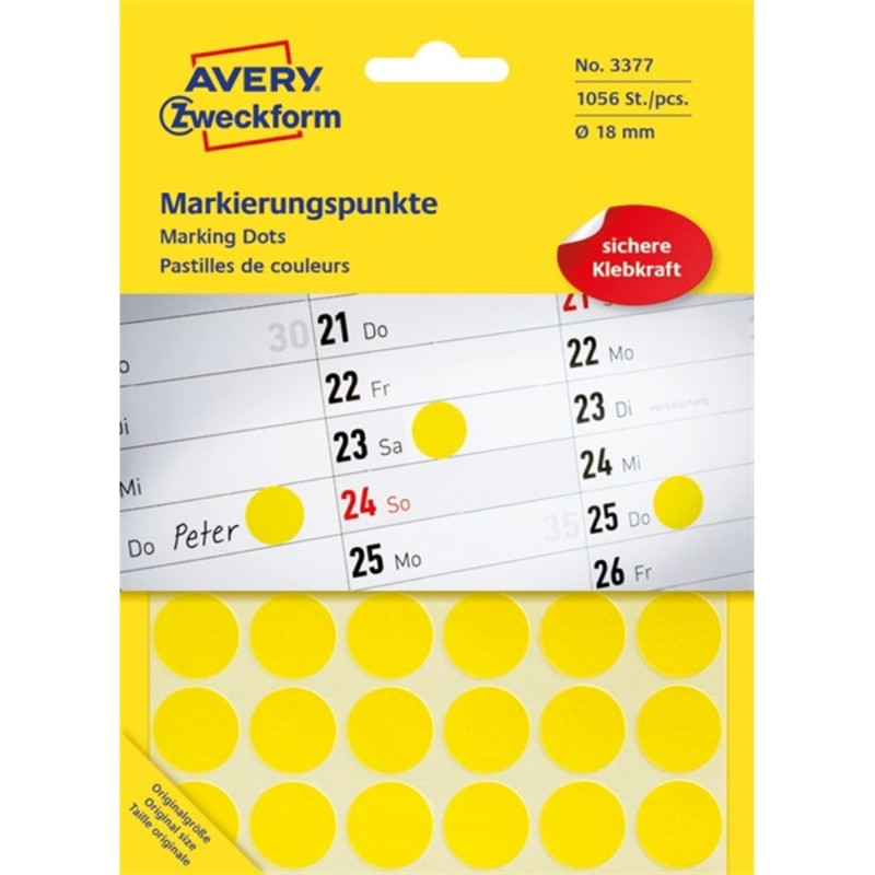 Avery 3377 18mm 1056db-os sárga jelölőpont Avery 3377 18mm 1056db-os sárga jelölőpont