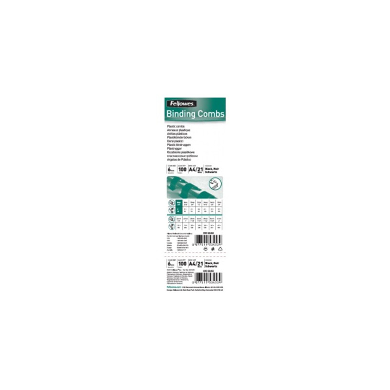 Fellowes 12mm 100db-os 56-80lapos fekete műanyag spirál Fellowes 12mm 100db-os 56-80lapos fekete műanyag spirál