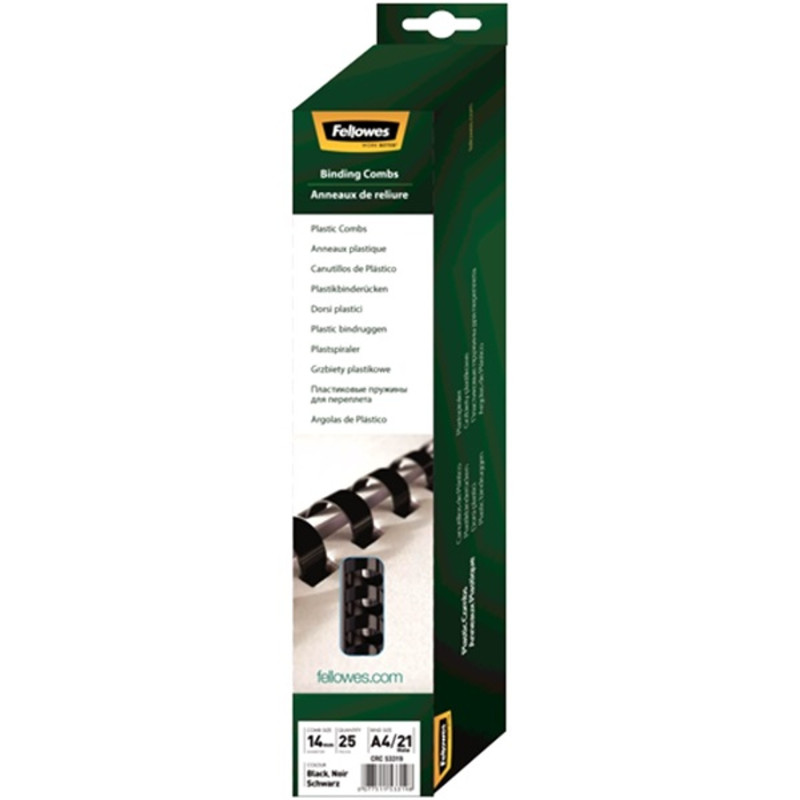 Fellowes 14mm 25db-os 81-100lapos fekete műanyag spirál Fellowes 14mm 25db-os 81-100lapos fekete műanyag spirál