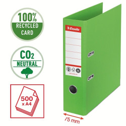 ESSELTE "No.1" iratrendező, 75 mm, A4, Co2-semleges, élvédő sínnel, zöld