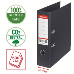 ESSELTE "No.1" iratrendező, 75 mm, A4, Co2-semleges, élvédő sínnel, fekete