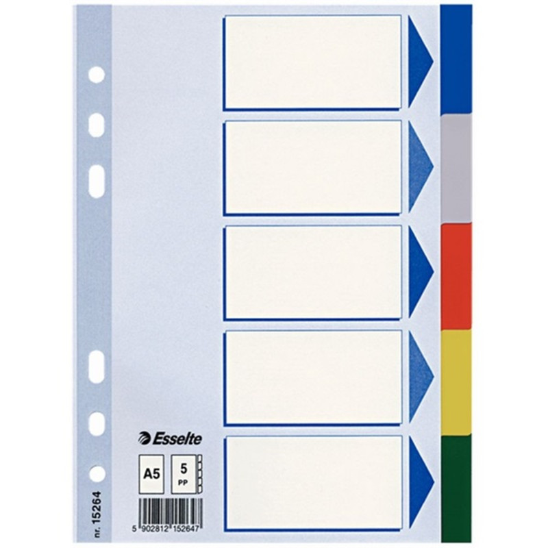 Regiszter, műanyag, A5, 5 részes, ESSELTE, színes Regiszter, műanyag, A5, 5 részes, ESSELTE, színes