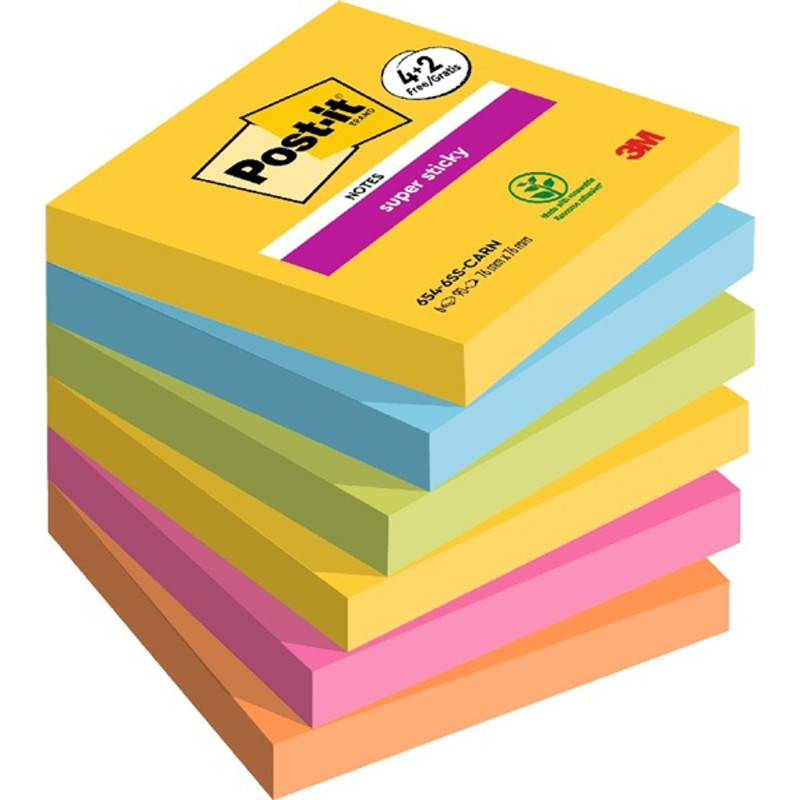Post-it Super Sticky Carnival 76x76mm 90lapos 4+2db vegyes jegyzettömb Post-it Super Sticky Carnival 76x76mm 90lapos 4+2db vegyes jegyzettömb