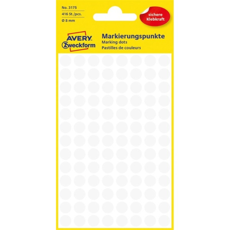 Avery 3175 8mm 416db-os fehér jelölőpont Avery 3175 8mm 416db-os fehér jelölőpont