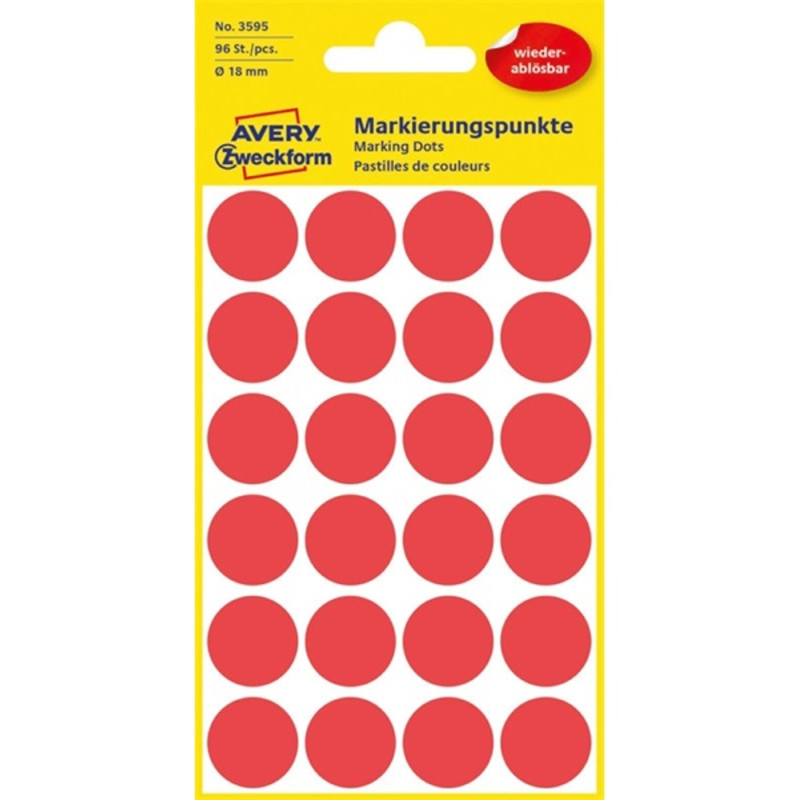Avery 3595 18mm visszaszedhető 96db-os piros jelölőpont Avery 3595 18mm visszaszedhető 96db-os piros jelölőpont
