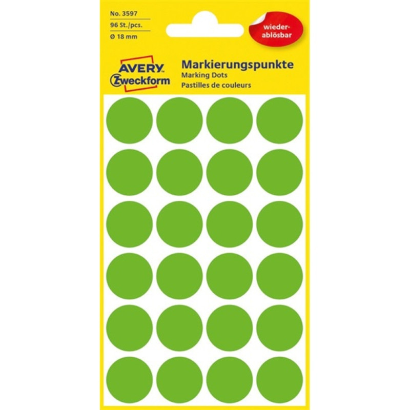Avery 3597 18mm visszaszedhető 96db-os fűzöld jelölőpont Avery 3597 18mm visszaszedhető 96db-os fűzöld jelölőpont