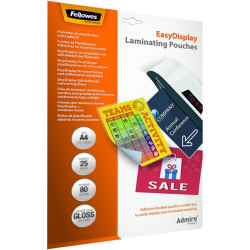 Lamináló fólia, A4, 80 mikron, fényes, öntapadó hátlappal, 25 db/csomag, Fellowes®