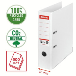 ESSELTE "No.1" iratrendező, 75 mm, A4, Co2-semleges, élvédő sínnel, fehér