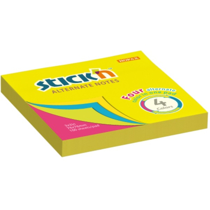 Stick`N 76x76 mm 100 lap 4 színű neon öntapadó jegyzettömb Stick`N 76x76 mm 100 lap 4 színű neon öntapadó jegyzettömb