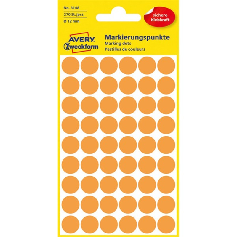 Avery 3148 12mm 270db-os világosnarancs jelölőpont Avery 3148 12mm 270db-os világosnarancs jelölőpont