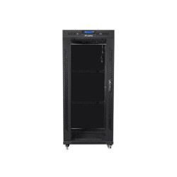 Lanberg 19" szabadon álló rack szekrény 27U/600X600 üvegajtó, lapraszerelt, LCD kijelző, fekete V2