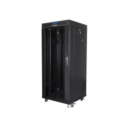Lanberg 19" szabadon álló rack szekrény 27U/600X600 üvegajtó, lapraszerelt, LCD kijelző, fekete V2