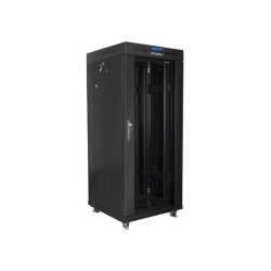 Lanberg 19" szabadon álló rack szekrény 27U/600X600 üvegajtó, lapraszerelt, LCD kijelző, fekete V2
