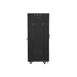 Lanberg 19" szabadon álló rack szekrény 27U/600X600 üvegajtó, lapraszerelt, LCD kijelző, fekete V2