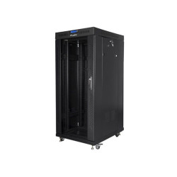 Lanberg FF01-8037-12BL 19" 37U SZÉL:800 MÉLY:1000 MAG:1883 lapraszerelt üvegajtós fekete rack szekrény