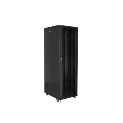 Lanberg FF01-8842-12B 19" 42U SZÉL:800 MÉLY:800 MAG:2047 lapraszerelt üvegajtós fekete rack szekrény