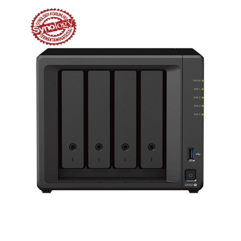 SYNOLOGY NAS 4 Fiókos AMD Ryzen R1600 2x2,6GHz, 4GB DDR4 ECC, 2x1GbE, 2xUSB3.2 - DS923+ SYNOLOGY NAS 4 Fiókos AMD Ryzen R1600 2x2,6GHz, 4GB DDR4 ECC, 2x1GbE, 2xUSB3.2 - DS923+