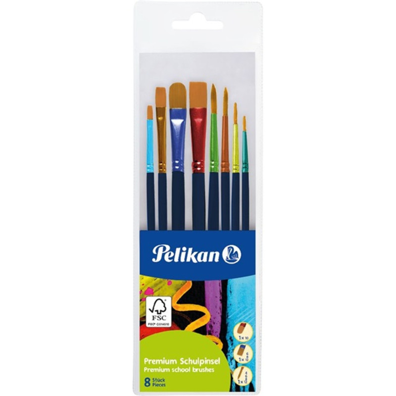 Pelikán Prémium 4-6-8-10-12-es 8db-os kúpos, lapos vegyes ecsetkészlet Pelikán Prémium 4-6-8-10-12-es 8db-os kúpos, lapos vegyes ecsetkészlet
