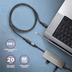 Kábel Axagon  BUCM32-CF10AB  USB C hosszabbító, 20GBPS, 240W, 1m, fonott, fekete