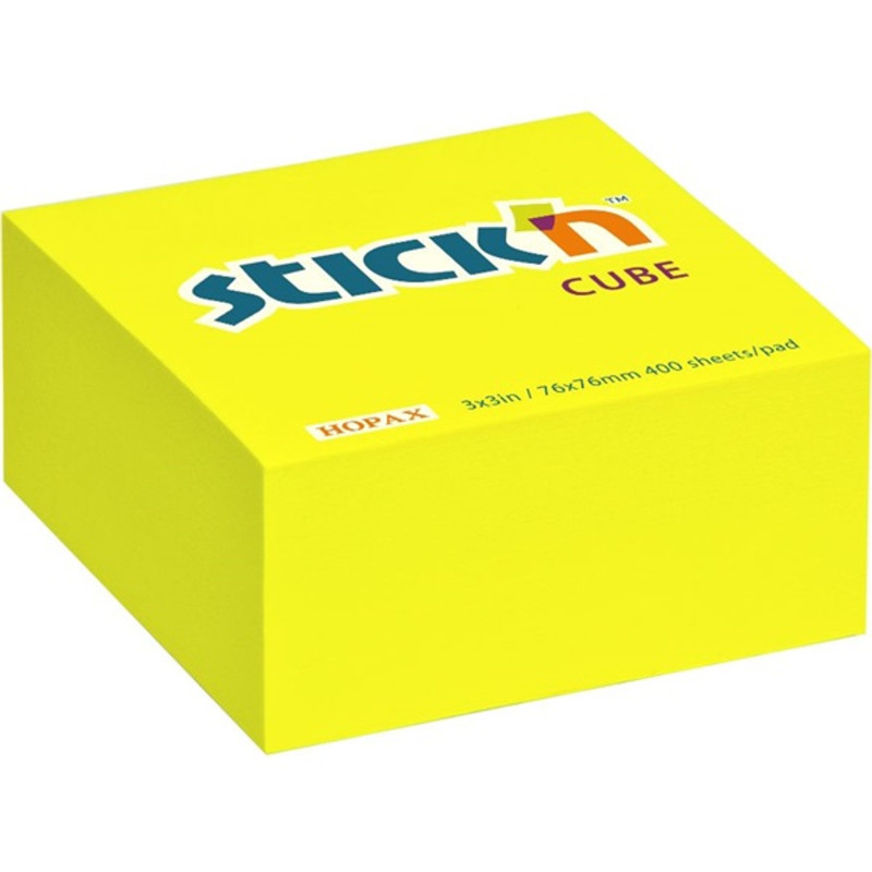 Stick`N 76x76 mm 400 lap neon sárga öntapadó kockatömb Stick`N 76x76 mm 400 lap neon sárga öntapadó kockatömb