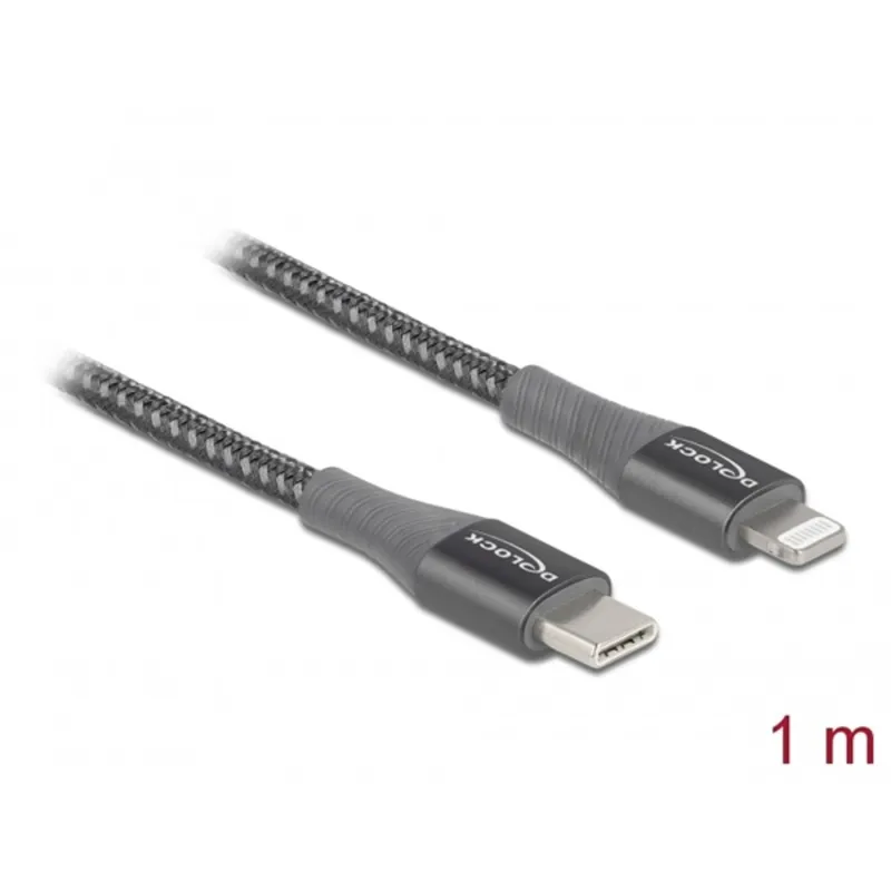 DeLock Data and Charging Cable USB Type-C to Lightning for iPhone iPad and iPod MFi 1m Grey DeLock Data and Charging Cable USB Type-C to Lightning for iPhone iPad and iPod MFi 1m Grey