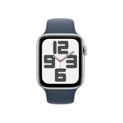 Apple Watch SE (2023) GPS 44mm ezüst alumíniumtok, viharkék sportszíj S/M (MREC3QH/A / MREC3QF/A)