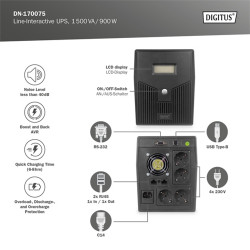 DIGITUS UPS Line-Ineractive LCD 1500VA/900W szünetmentes tápegység  (DN-170075)