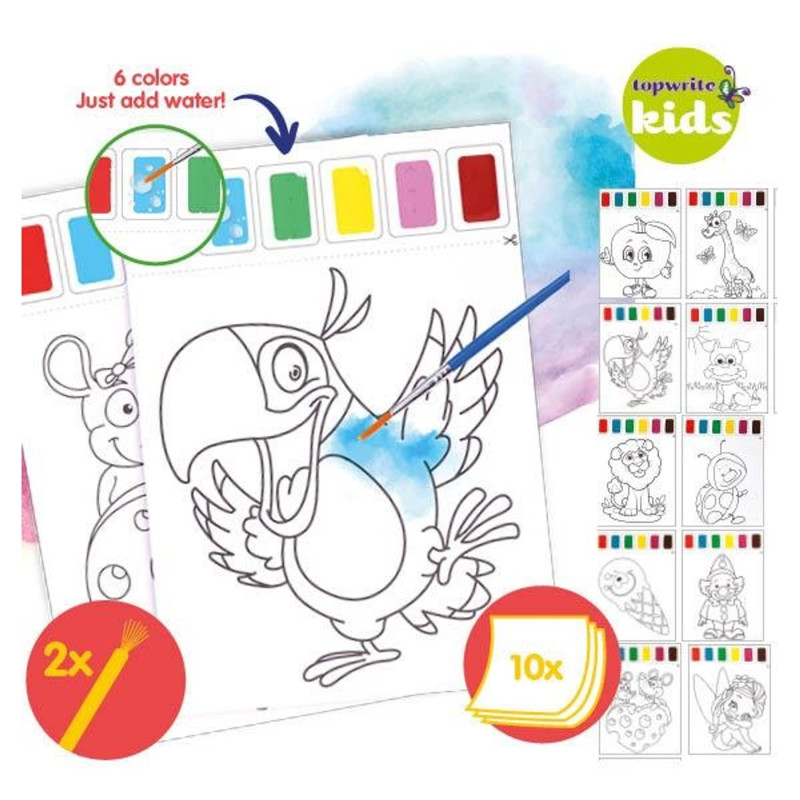 Topwrite Kids 10 darabos 2 ecsetes 6 színű kifestő szett Topwrite Kids 10 darabos 2 ecsetes 6 színű kifestő szett