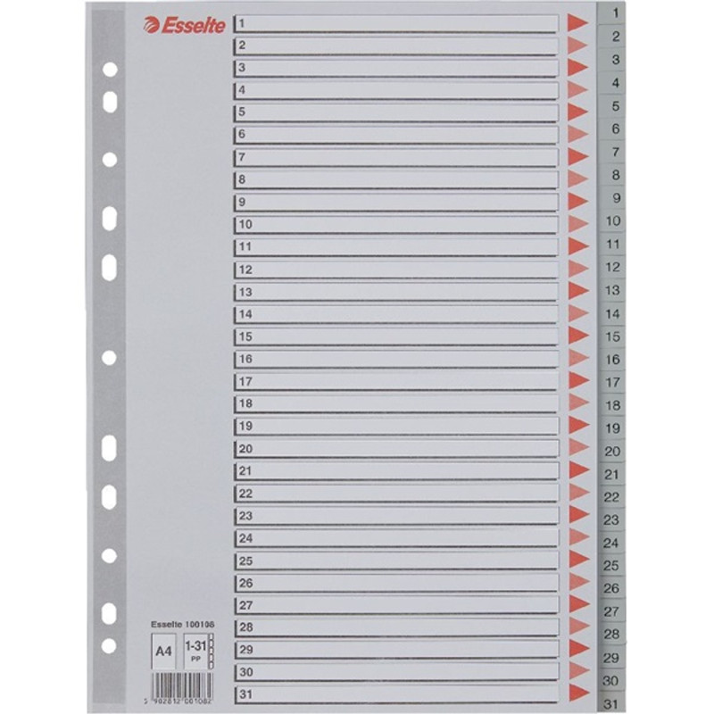 Regiszter, műanyag, A4, 1-31, ESSELTE, szürke Regiszter, műanyag, A4, 1-31, ESSELTE, szürke