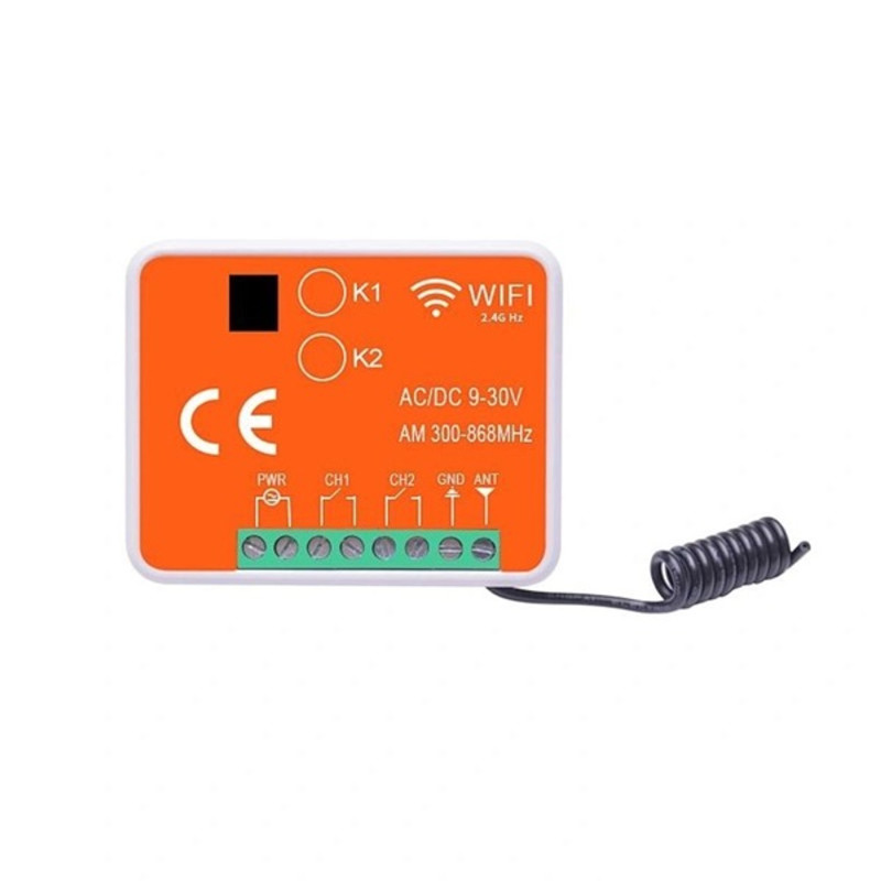 IR RxUni-WIFI, univerzális, 2 csatornás,TUYA wifi vevőegység, 300-868 MHz IR RxUni-WIFI, univerzális, 2 csatornás,TUYA wifi vevőegység, 300-868 MHz