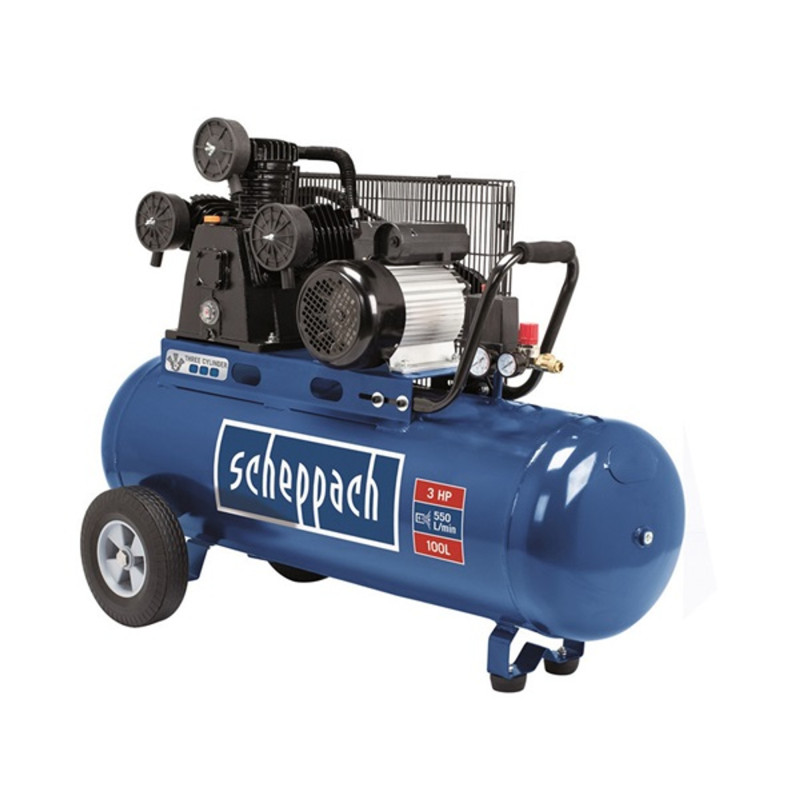 Scheppach HC 550 tc 100 literes olajkenésű háromhengeres ékszíjas kompresszor Scheppach HC 550 tc 100 literes olajkenésű háromhengeres ékszíjas kompresszor