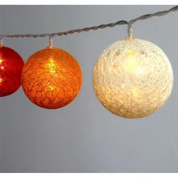 IRIS Gömb alakú 6cm/színes fonott/1,5m/piros-narancs-meleg fehér/10db LED-es/USB-s fénydekoráció  (104-10)
