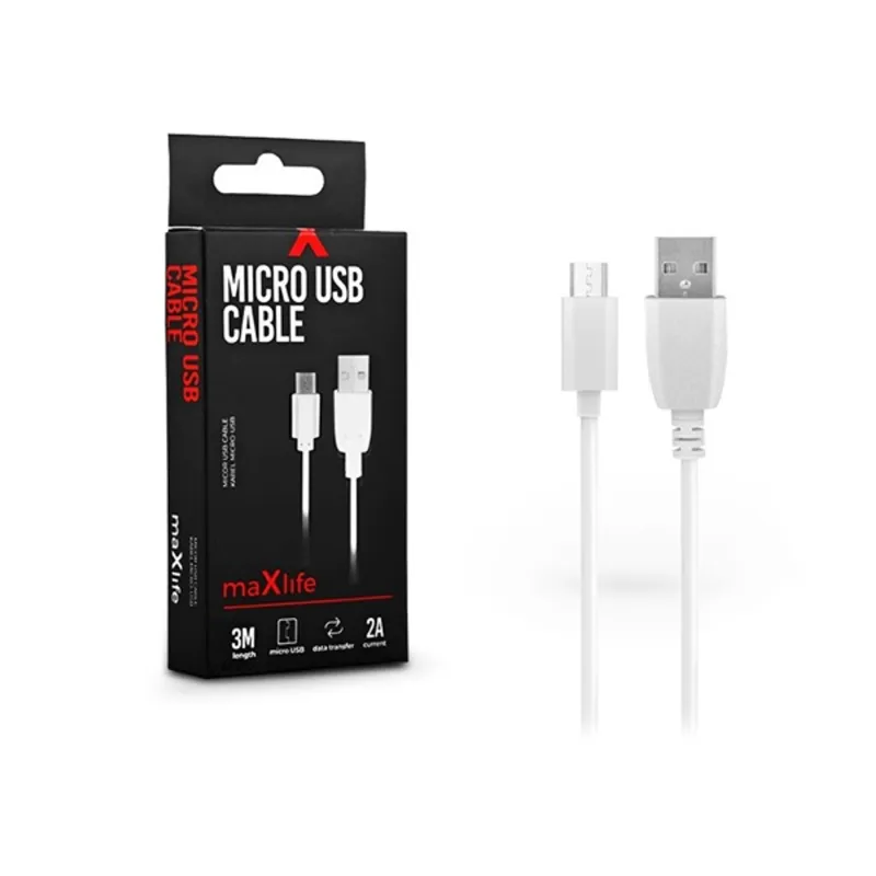 Maxlife TF-0077 3m USB-microUSB fehér adat- és töltőkábel Maxlife TF-0077 3m USB-microUSB fehér adat- és töltőkábel