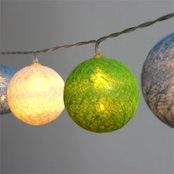 IRIS Gömb alakú 6cm/színes fonott/4,5m/zöld-kék-fehér/30db LED-es/USB-s fénydekoráció  (104-47)
