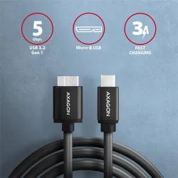 Axagon USB-C - USB micro-B adat/töltőkábel 1m fekete (BUMM3-CM10AB)