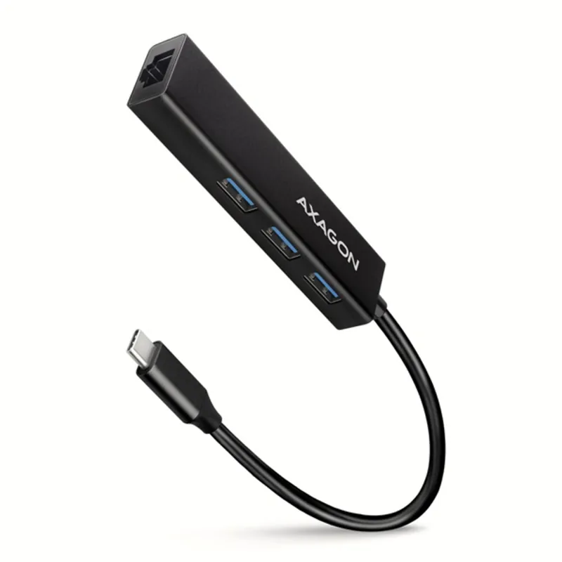 AXAGON HMC-GL3A USB-C 3portos USB hub és gigabit Ethernet RJ45 LAN, fekete AXAGON HMC-GL3A USB-C 3portos USB hub és gigabit Ethernet RJ45 LAN, fekete
