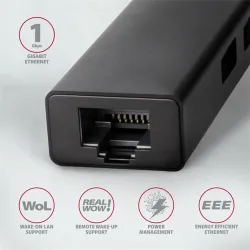 AXAGON HMC-GL3A USB-C 3portos USB hub és gigabit Ethernet RJ45 LAN, fekete