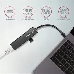 AXAGON HMC-GL3A USB-C 3portos USB hub és gigabit Ethernet RJ45 LAN, fekete
